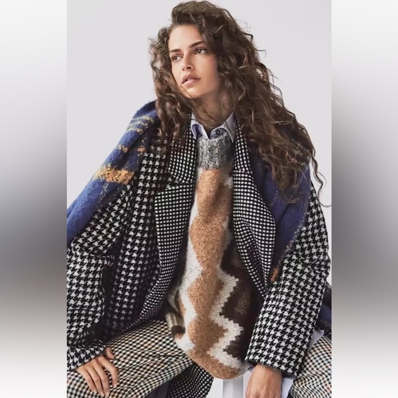 Free People Jackets & Blazers - Free People Chelsea Houndstooth Wool Maxi Coat Double Breasted Black White